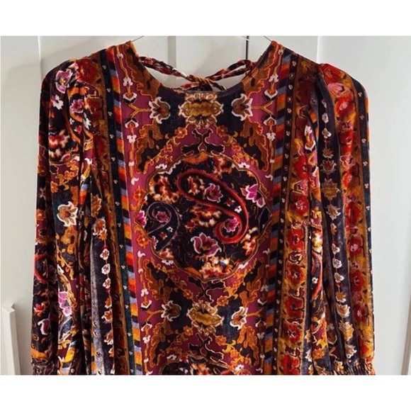 Anthropologie Velvet Shift Mini Dress Floral Burnout Velvet Lace Back size US 4 - Picture 4 of 10